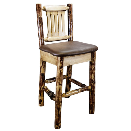 Montana Woodworks Glacier Country Barstool Back Upholstered Seat Saddle Pattern Stained & Lacquered Dining, Kitchen, Game Room, Bar MWGCBSWNRSADD 661890421162