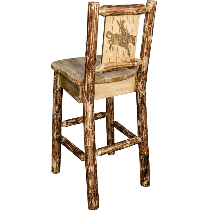 Montana Woodworks Glacier Country Barstool Back w/ Laser Engraved Design Stained & Lacquered / Bronc Dining, Kitchen, Game Room, Bar MWGCBSWNRLZBRONC 661890445540