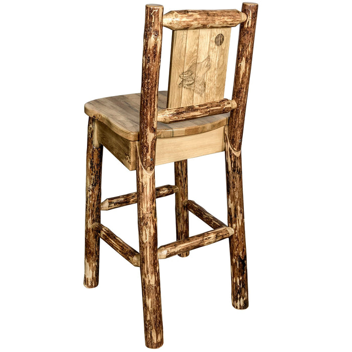 Montana Woodworks Glacier Country Barstool Back w/ Laser Engraved Design Stained & Lacquered / Wolf Dining, Kitchen, Game Room, Bar MWGCBSWNRLZWOLF 661890445786