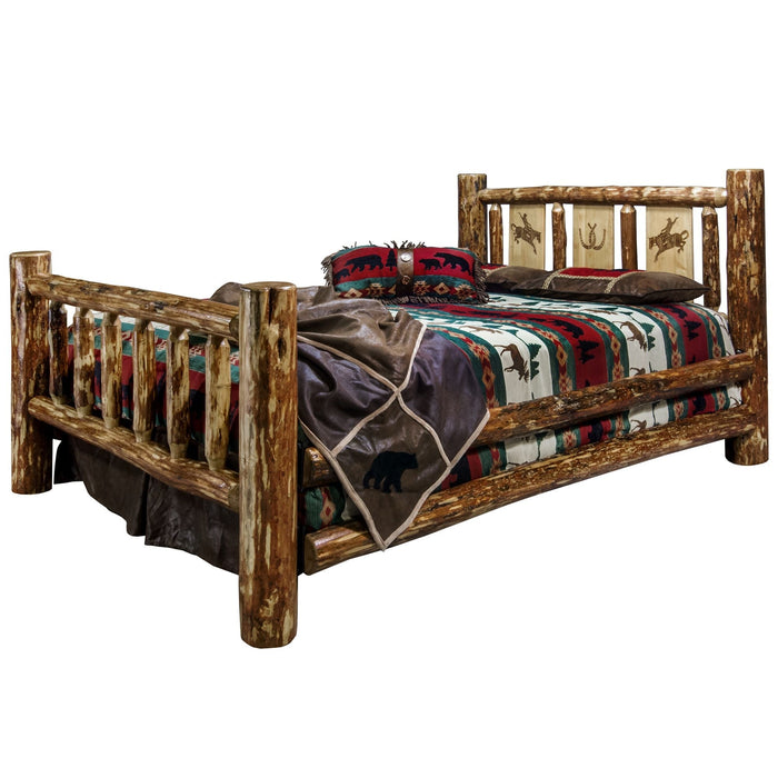 Montana Woodworks Glacier Country Bed w/ Laser Engraved Design Bronc / California King Beds MWGCCAKBLZBRONC 661890431857