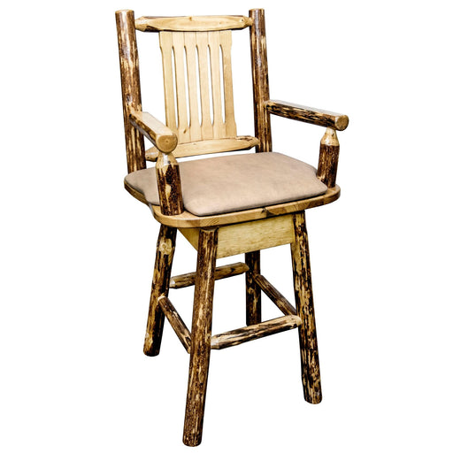Montana Woodworks Glacier Country Captain's Barstool Back & Swivel w/ Upholstered Seat Buckskin Pattern Stained & Lacquered Dining, Kitchen, Game Room, Bar MWGCBSWSCASBUCK 661890421827