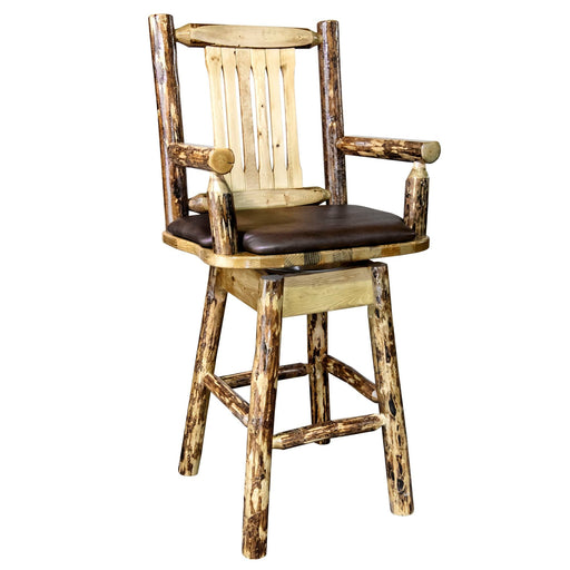 Montana Woodworks Glacier Country Captain's Barstool Back & Swivel w/ Upholstered Seat Saddle Pattern Stained & Lacquered Dining, Kitchen, Game Room, Bar MWGCBSWSCASSADD 661890421889