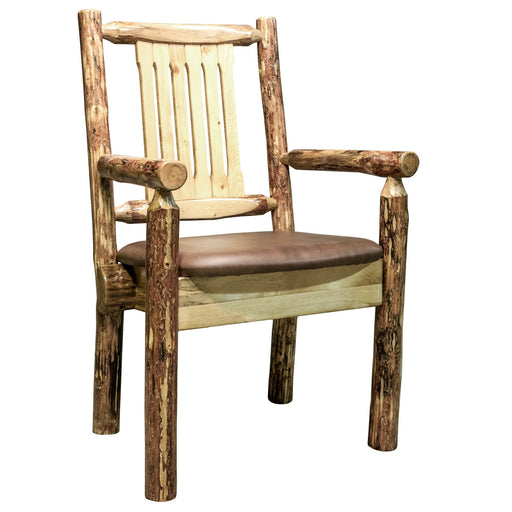 Montana Woodworks Glacier Country Captain's Chair w/ Upholstered Seat Saddle Pattern Stained & Lacquered Dining, Kitchen, Home Office MWGCCASCNSADD 661890421285