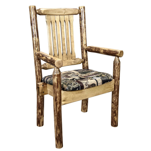 Montana Woodworks Glacier Country Captain's Chair w/ Upholstered Seat Woodland Pattern Stained & Lacquered Dining, Kitchen, Home Office MWGCCASCNWOOD 661890466767