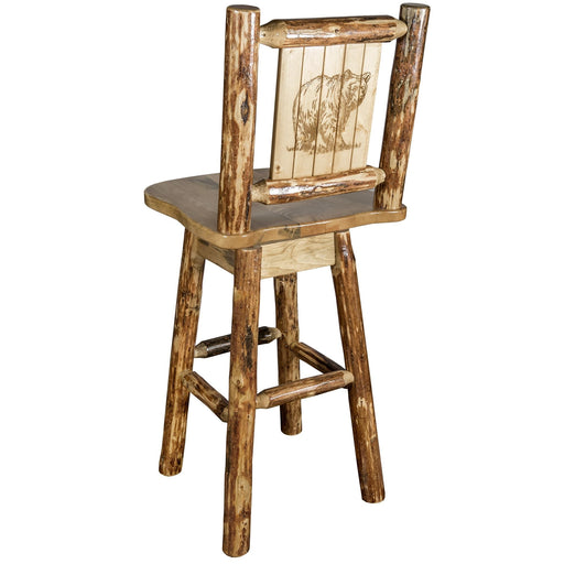 Montana Woodworks Glacier Country Counter Height Barstool Back & Swivel w/ Laser Engraved Design Stained & Lacquered / Bear Dining, Kitchen, Game Room, Bar MWGCBSWSNR24LZBEAR 661890452685