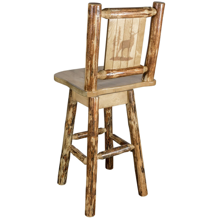 Montana Woodworks Glacier Country Counter Height Barstool Back & Swivel w/ Laser Engraved Design Stained & Lacquered / Elk Dining, Kitchen, Game Room, Bar MWGCBSWSNR24LZELK 661890452807