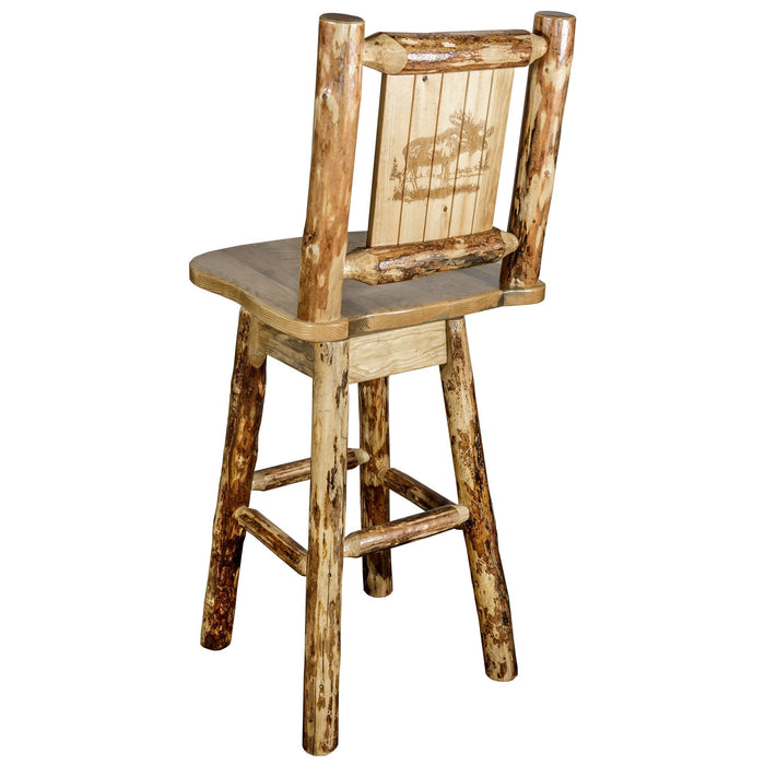 Montana Woodworks Glacier Country Counter Height Barstool Back & Swivel w/ Laser Engraved Design Stained & Lacquered / Moose Dining, Kitchen, Game Room, Bar MWGCBSWSNR24LZMOOSE 661890452869