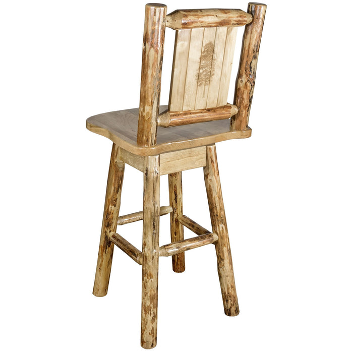 Montana Woodworks Glacier Country Counter Height Barstool Back & Swivel w/ Laser Engraved Design Stained & Lacquered / Pine Dining, Kitchen, Game Room, Bar MWGCBSWSNR24LZPINE 661890452920