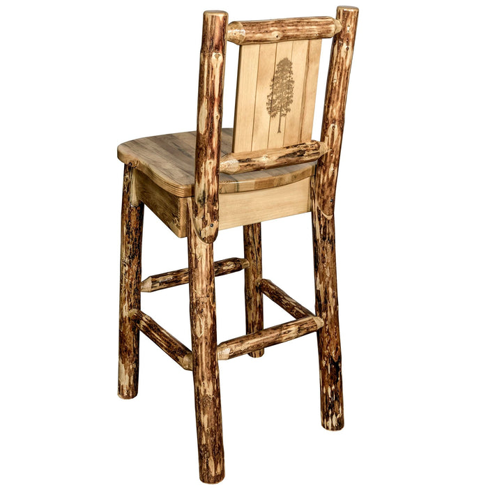 Montana Woodworks Glacier Country Counter Height Barstool Back w/ Laser Engraved Design Pine Dining, Kitchen, Game Room, Bar MWGCBSWNR24LZPINE 661890451480