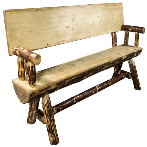 Montana Woodworks Glacier Country Half Log Bench Back & Arms 4 Foot Stained & Lacquered Dining, Kitchen, Bedroom MWGCHLBWB4 661890425313