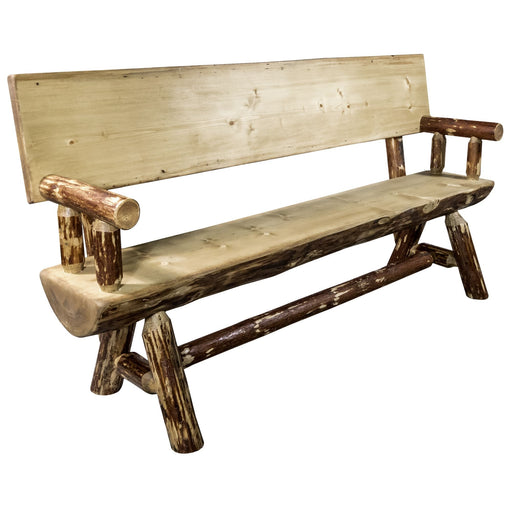 Montana Woodworks Glacier Country Half Log Bench Back & Arms 6 Foot Stained & Lacquered Dining, Kitchen, Bedroom MWGCHLBWB6 661890425436