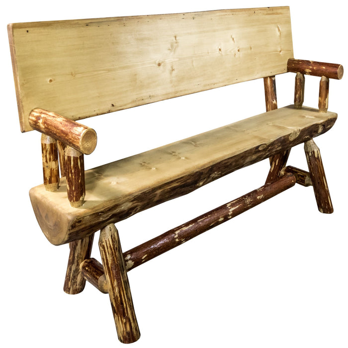 Montana Woodworks Glacier Country Half Log Bench Back & Arms Exterior Stain Finish 4 Foot Outdoor MWGCHLBWB4EXT 661890425498