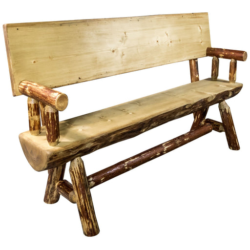 Montana Woodworks Glacier Country Half Log Bench Back & Arms Exterior Stain Finish 5 Foot Outdoor MWGCHLBWB5EXT 661890425559