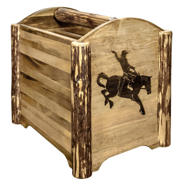 Montana Woodworks Glacier Country Magazine Rack w/ Laser Engraved Design Stained & Lacquered / Bronc Living Area, Office, Bedroom MWGCMAGLZBRONC 661890461427