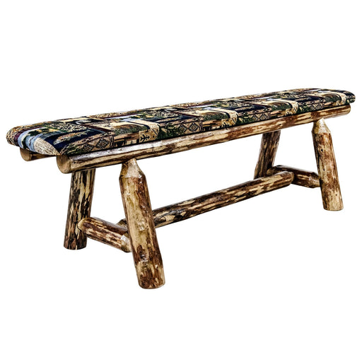 Montana Woodworks Glacier Country Plank Style Bench 5 Foot w/ Woodland Upholstery Stained & Lacquered Dining, Kitchen, Bedroom MWGCPSB5WOOD 661890469553
