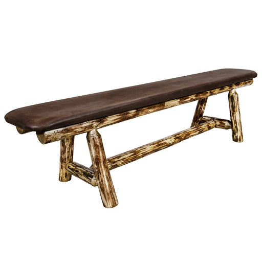 Montana Woodworks Glacier Country Plank Style Bench 6 Foot w/ Saddle Upholstery Stained & Lacquered Dining, Kitchen, Bedroom MWGCPSB6SADD 661890469430