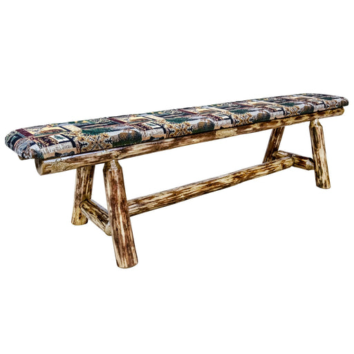 Montana Woodworks Glacier Country Plank Style Bench 6 Foot w/ Woodland Upholstery Stained & Lacquered Dining, Kitchen, Bedroom MWGCPSB6WOOD 661890469614