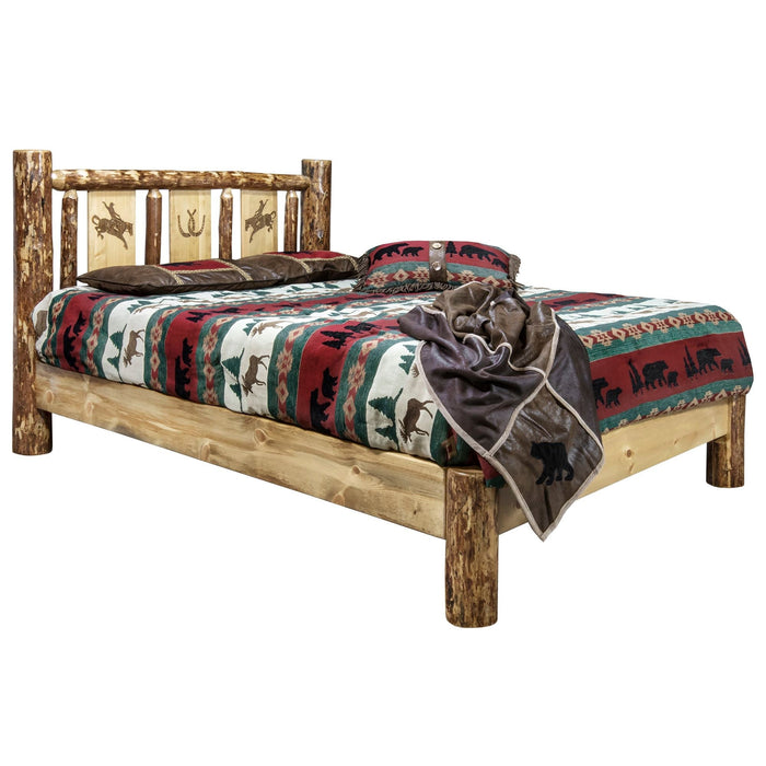 Montana Woodworks Glacier Country Platform Bed w/ Laser Engraved Design Bronc / Twin Beds MWGCPBTLZBRONC 661890434018