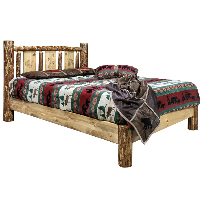 Montana Woodworks Glacier Country Platform Bed w/ Laser Engraved Design Wolf / Twin Beds MWGCPBTLZWOLF 661890434254