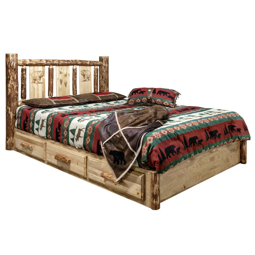 Montana Woodworks Glacier Country Platform Bed w/ Storage Laser Engraved Design Bear / Twin Beds MWGCSBPTLZBEAR 661890435756