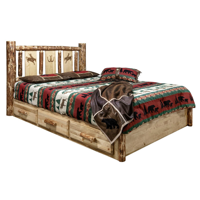 Montana Woodworks Glacier Country Platform Bed w/ Storage Laser Engraved Design Bronc / Twin Beds MWGCSBPTLZBRONC 661890435817