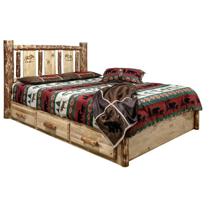 Montana Woodworks Glacier Country Platform Bed w/ Storage Laser Engraved Design Moose / Twin Beds MWGCSBPTLZMOOSE 661890435930