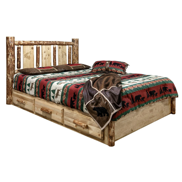 Montana Woodworks Glacier Country Platform Bed w/ Storage Laser Engraved Design Wolf / Twin Beds MWGCSBPTLZWOLF 661890436050