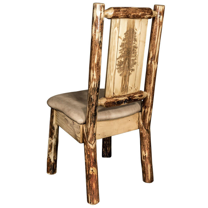 Montana Woodworks Glacier Country Side Chair - Buckskin Upholstery w/ Laser Engraved Design Stained & Lacquered / Pine Dining, Kitchen, Home Office MWGCKSCNBUCKLZPINE 661890426570