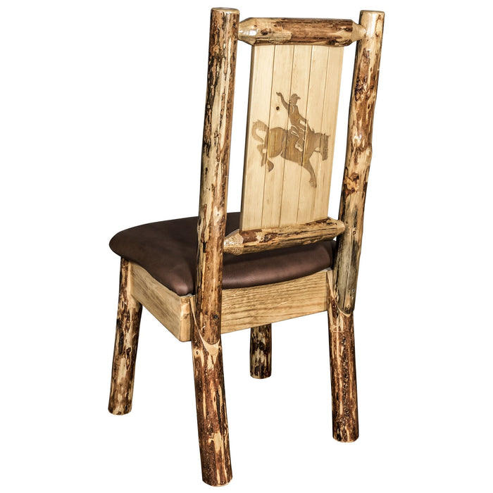 Montana Woodworks Glacier Country Side Chair - Saddle Upholstery w/ Laser Engraved Design Stained & Lacquered / Bronc Dining, Kitchen, Home Office MWGCKSCNSADDLZBRONC 661890426754