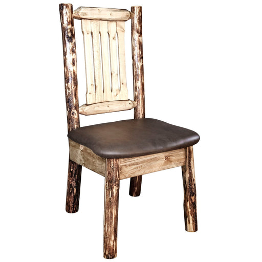 Montana Woodworks Glacier Country Side Chair w/ Upholstered Seat Saddle Pattern Stained & Lacquered Dining, Kitchen, Home Office MWGCKSCNSADD 661890421407