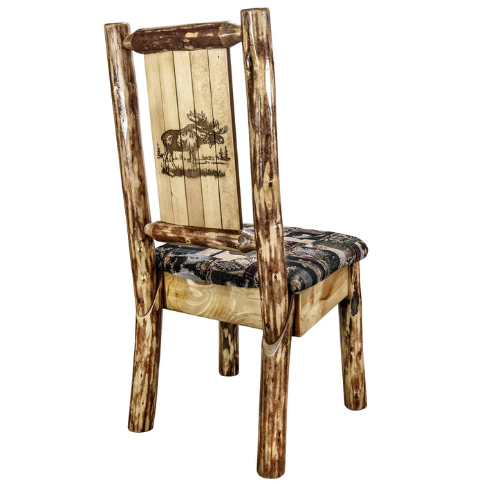 Montana Woodworks Glacier Country Side Chair - Woodland Upholstery w/ Laser Engraved Design Stained & Lacquered / Moose Dining, Kitchen, Home Office MWGCKSCNWOODLZMOOSE 661890467429