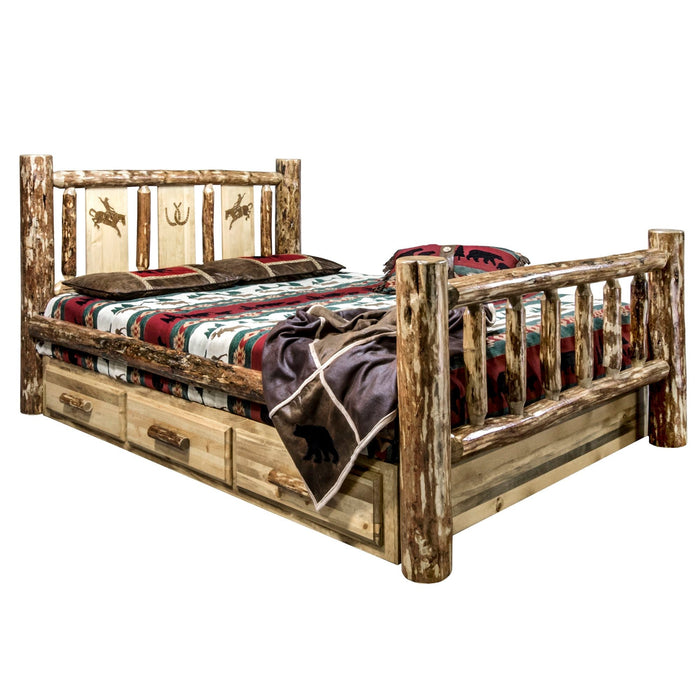 Montana Woodworks Glacier Country Storage Bed w/ Laser Engraved Design Bronc / Twin Beds MWGCSBTLZBRONC 661890432212