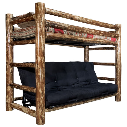 Montana Woodworks Glacier Country Twin Bunk Bed over Full Futon Frame w/ Mattress Stained & Lacquered Beds MWGCTWFMR 661890455143