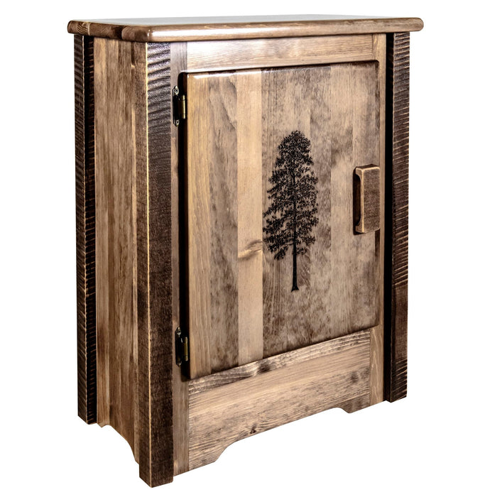 Montana Woodworks Homestead Accent Cabinet w/ Laser Engraved Design Left Hinged Stained & Lacquered / Pine Living Area, Entry, Study, Home Office MWHCACCCABLHSLLZPINE 661890461212