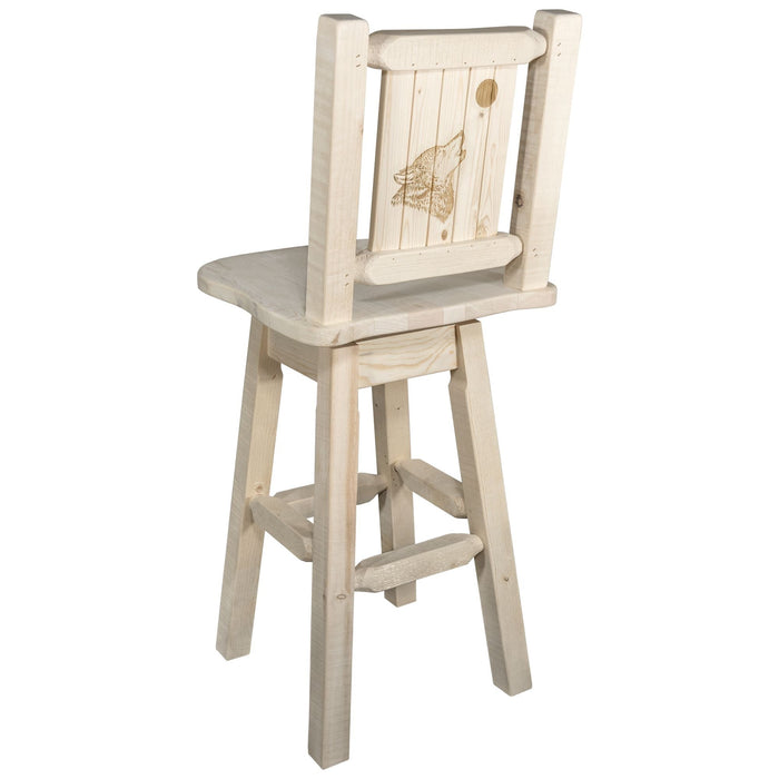Montana Woodworks Homestead Barstool Back & Swivel w/ Laser Engraved Design Lacquered / Wolf Dining, Kitchen, Game Room, Bar MWHCBSWSNRVLZWOLF 661890447247