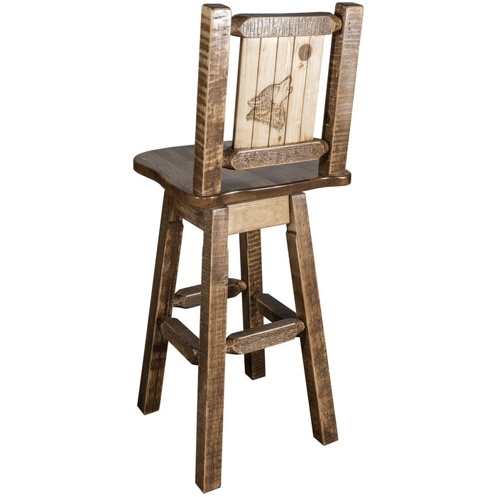 Montana Woodworks Homestead Barstool Back & Swivel w/ Laser Engraved Design Stained & Lacquered / Wolf Dining, Kitchen, Game Room, Bar MWHCBSWSNRSLLZWOLF 661890447254