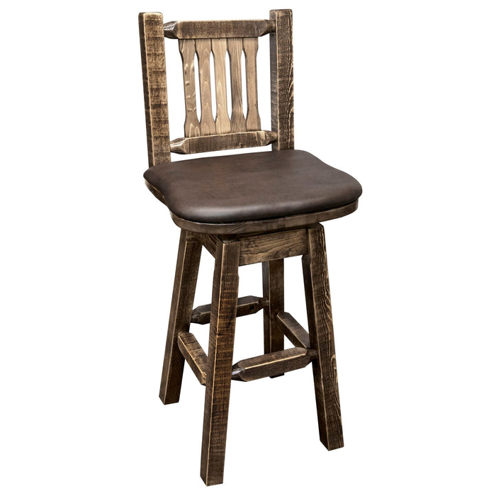 Montana Woodworks Homestead Barstool Back & Swivel w/ Upholstered Seat Saddle Pattern Stained & Lacquered Dining, Kitchen, Game Room, Bar MWHCBSWSNRSLSADD 661890422091