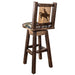 Montana Woodworks Homestead Barstool Back & Swivel Woodland Pattern Upholstery w/ Laser Engraved Design Stained & Lacquered / Bronc Dining, Kitchen, Game Room, Bar MWHCBSWSNRSLWOODLZBRONC 661890464817