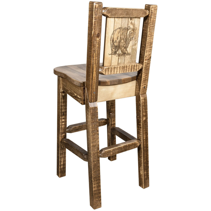 Montana Woodworks Homestead Barstool Back w/ Laser Engraved Design Stained & Lacquered / Bear Dining, Kitchen, Game Room, Bar MWHCBSWNRSLLZBEAR 661890445519