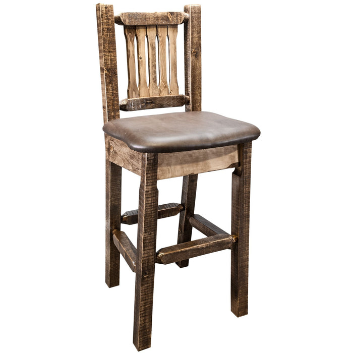 Montana Woodworks Homestead Barstool Back w/ Upholstered Seat Saddle Pattern Stained & Lacquered Dining, Kitchen, Game Room, Bar MWHCBSWNRSLSADD 661890421193