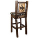 Montana Woodworks Homestead Barstool Back Woodland Upholstery w/ Laser Engraved Design Stain & Lacquer Finish Stained & Lacquered / Bronc Dining, Kitchen, Game Room, Bar MWHCBSWNRSLWOODLZBRONC 661890464459