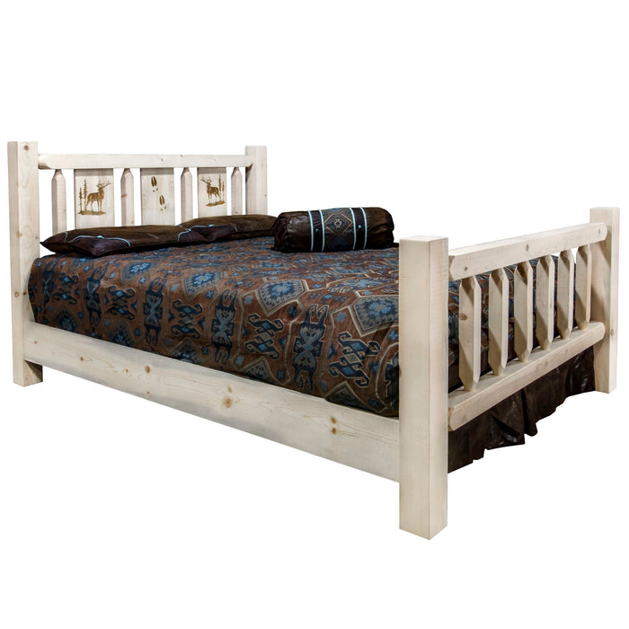 Montana Woodworks Homestead Bed w/ Laser Engraved Design Clear Lacquer Finish Elk / California King Beds MWHCCAKBVLZELK 661890431932