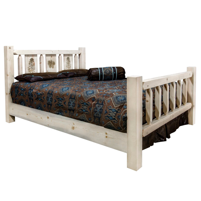 Montana Woodworks Homestead Bed w/ Laser Engraved Design Clear Lacquer Finish Pine Tree / California King Beds MWHCCAKBVLZPINE 661890432052