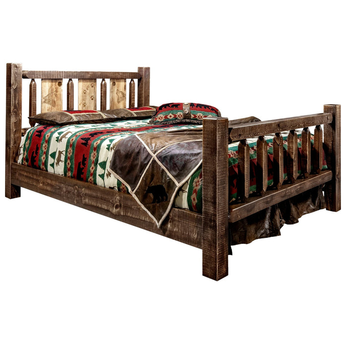 Montana Woodworks Homestead Bed w/ Laser Engraved Design Stain & Clear Lacquer Finish Wolf / Twin Beds MWHCTBSLLZWOLF 661890430683