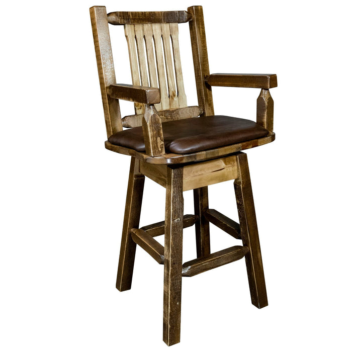 Montana Woodworks Homestead Captain's Barstool Back & Swivel w/ Upholstered Seat Saddle Pattern Stained & Lacquered Dining, Kitchen, Game Room, Bar MWHCBSWSCASSLSADD 661890421919