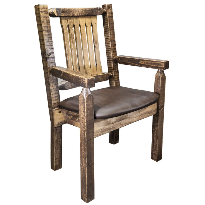 Montana Woodworks Homestead Captain's Chair w/ Upholstered Seat Saddle Pattern Stained & Lacquered Dining, Kitchen, Home Office MWHCCASCNSLSADD 661890421315