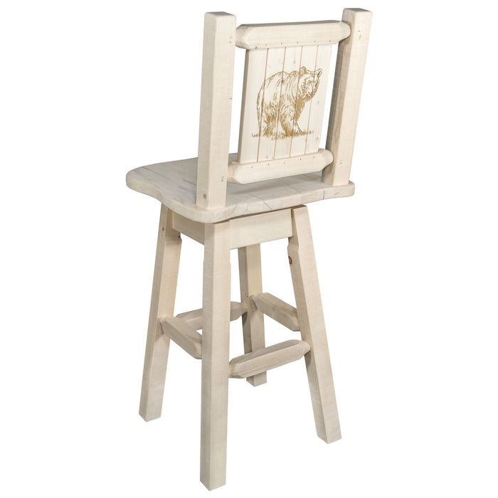 Montana Woodworks Homestead Counter Height Barstool Back & Swivel w/ Laser Engraved Design Lacquered / Bear Dining, Kitchen, Game Room, Bar MWHCBSWSNRV24LZBEAR 661890452708