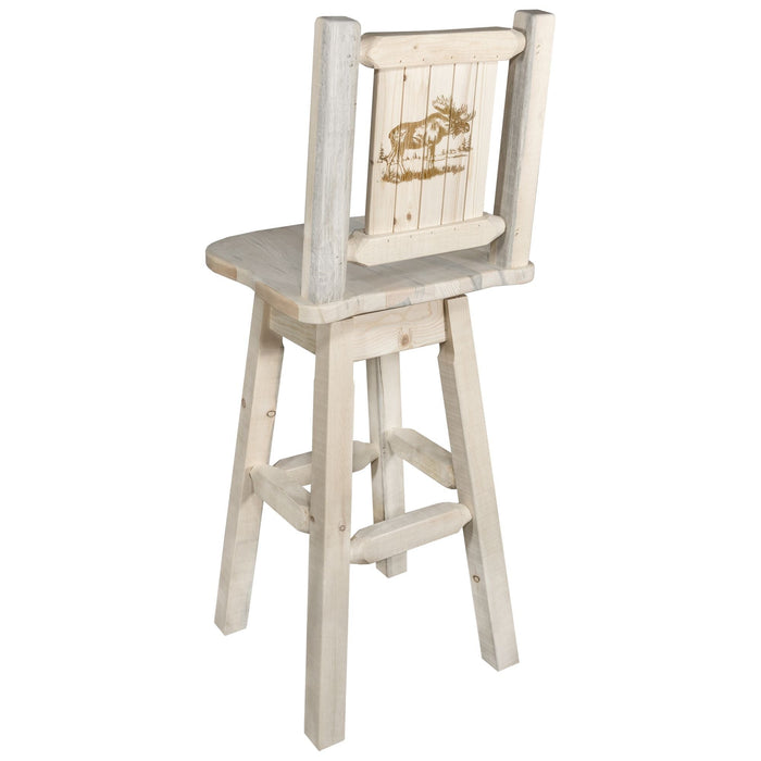 Montana Woodworks Homestead Counter Height Barstool Back & Swivel w/ Laser Engraved Design Lacquered / Moose Dining, Kitchen, Game Room, Bar MWHCBSWSNRV24LZMOOSE 661890452883