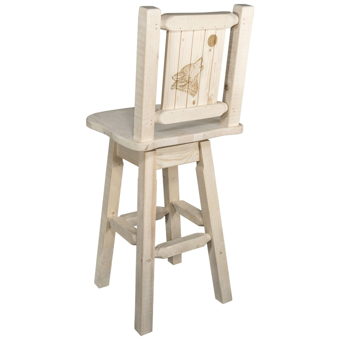 Montana Woodworks Homestead Counter Height Barstool Back & Swivel w/ Laser Engraved Design Lacquered / Wolf Dining, Kitchen, Game Room, Bar MWHCBSWSNRV24LZWOLF 661890453002