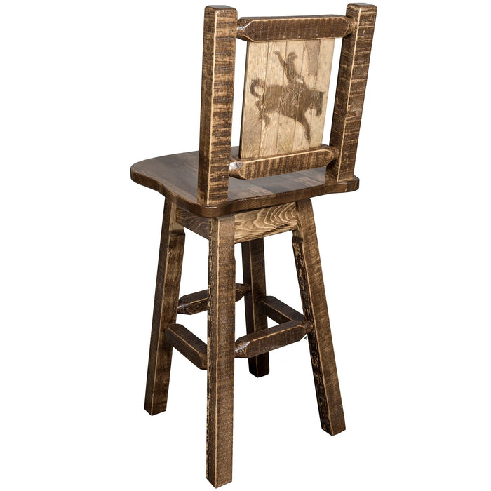 Montana Woodworks Homestead Counter Height Barstool Back & Swivel w/ Laser Engraved Design Stained & Lacquered / Bronc Dining, Kitchen, Game Room, Bar MWHCBSWSNRSL24LZBRONC 661890452777